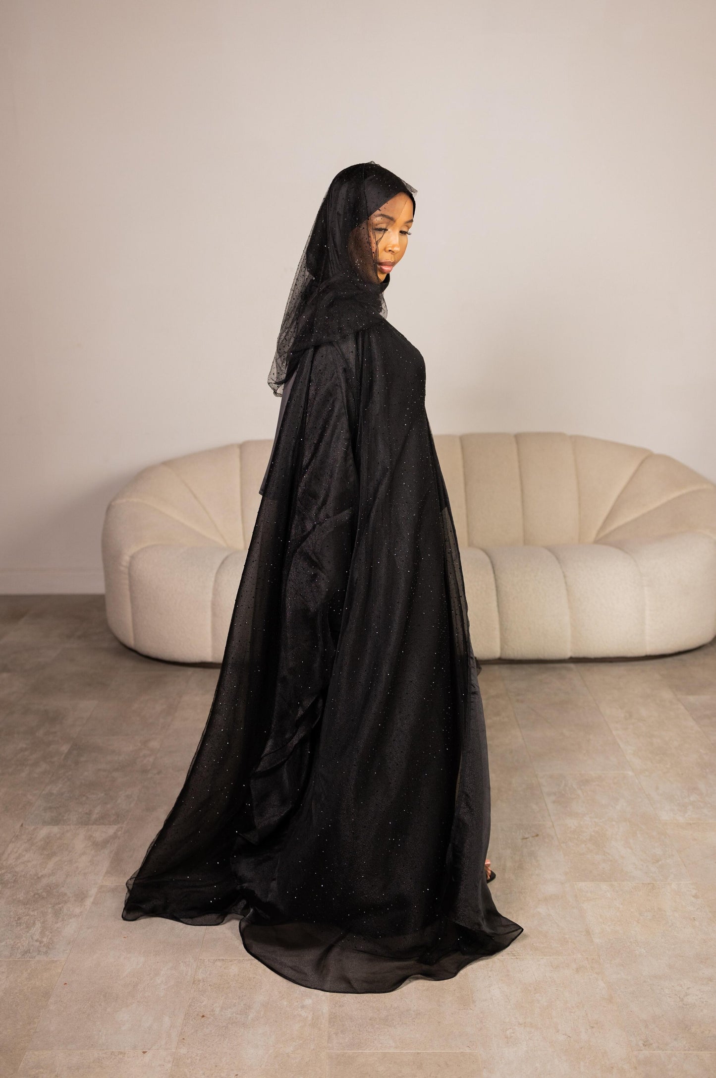 Lamya Hooded Cape Set- Midnight Black-2